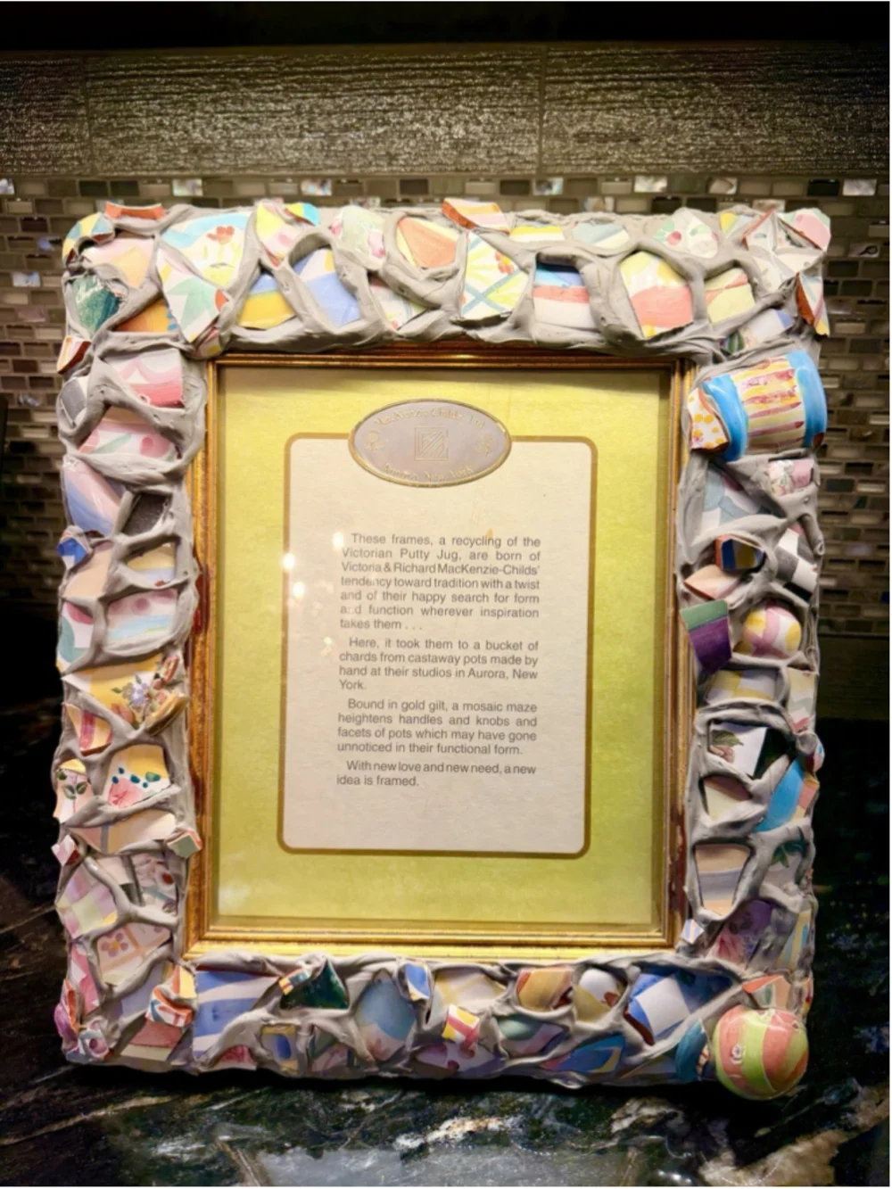 Mackenzie Childs 1980's Ceramic Shard Putty Jug 15 x 13 Picture Frame Aurora NY